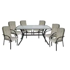 Z.E5151,S1 ASTOR Set (Τραπέζι+6 Πολυθρ) Μεταλλικό Ανθρακί/Μαξιλ.Μπεζ (7 τεμ)