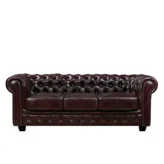 Z.E9574,34 CHESTERFIELD T-689  Τριθέσιος καναπές Δέρμα Antique Red