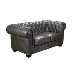 Z.E9574,22 CHESTERFIELD 689 2-θέσιος καναπές δερμάτινος σε antique grey χρώμα 160x92x72cm