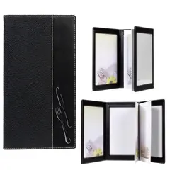 Κατάλογος PU MENU A4/5 Τρίπτυχος για Εστιατόρια / cafe 20x36cm, μαύρος. 16624/ DR45