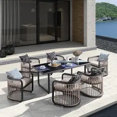 Z.E6735 CITY Dining Set Alu Ανθρακί/Μπεζ