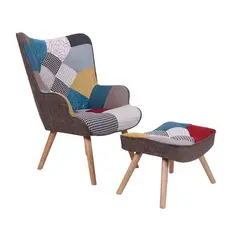 Z.EM143,4S MARON Πολυθρόνα+Σκαμπώ Ξύλο/Ύφασμα Patchwork 69x76x97