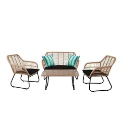 Z.E249,1 SALSA Set Καθιστικό Μεταλλικό Μαύρο/Wicker Φυσικό