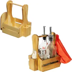 Ξύλινη θήκη (χωρίς τα δοχεία) για λαδόξυδο, αλατοπίπερο, χαρτοπετσέτες, οδοντογλυφίδες. SP8/LT