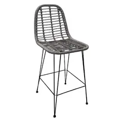 Z.E252,2 SALSA Σκαμπώ Bar Μεταλλικό Μαύρο/Wicker Γκρι 45x55x113cm