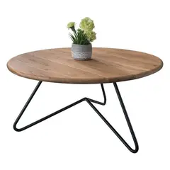 Z.EA7074 BORAL τραπεζάκι σαλονιού Μεταλλικό Μαύρο /Ξύλο Ακακία Φυσικό D. 83xH. 40cm