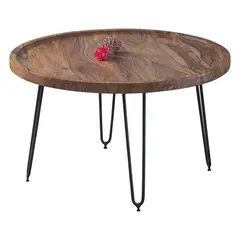 Z.EA7076,1 MATRI Τραπεζάκι Σαλονιού Μεταλλικό Μαύρο /Ξύλο Ακακία Φυσικό D. 76xH. 45cm