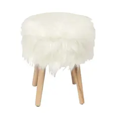 Z.E7033,1 JAMO σκαμπώ βοηθητικό Φυσικό /Συνθετική Γούνα Άσπρη 38x38x47cm
