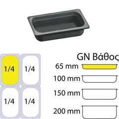 Δοχείο Γαστρονομίας στοιβαζόμενο μελαμίνης GN1/4 – 26.5x16.5x6.5cm, μαύρο. SERVEWELL 2243/BK