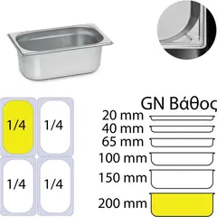 Δοχείο γαστρονομίας ανοξείδωτο 18/10, GN1/4 (26.5x16.2cm)-20cm. KAPP 14200