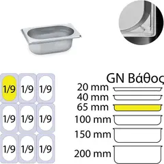 Δοχείο γαστρονομίας ανοξείδωτο 18/10, GN1/9 (17.6x10.8cm)-6,5cm. KAPP 19065