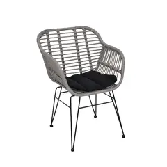 Z.E282,Κ1 SALSA-W Πολυθρόνα Μεταλλική Μαύρη /Wicker Γκρι 55x56x82cm