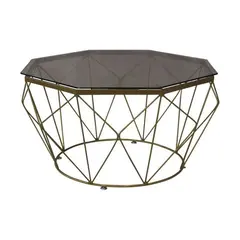 Z.EM522,2 GRID Τραπεζάκι Σαλονιού Οκτάγωνο Μεταλλικό Χρυσό /Γυαλί D.87cm H.45cm