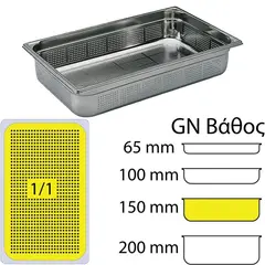 Δοχείο Γαστρονομίας ΙΝΟΧ διάτρητο (NF Standard), GN1/1 (325 x 530mm) - ύψος 150mm (20Lt), Matfer. MF.741415
