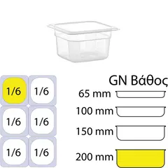 Δοχείο Τροφίμων PP, χωρίς καπάκι, GN1/6 (162 x 176mm) - ύψος 200mm PP-GN1/6-200MM