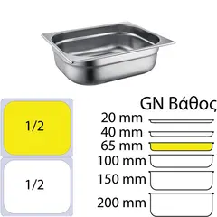 Δοχείο γαστρονομίας ανοξείδωτο SS201, 0.6mm, GN1/2 (32.5x26.5cm)-6,5cm 812-2