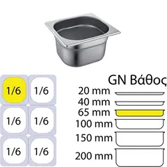Δοχείο γαστρονομίας ανοξείδωτο SS201, 0.6mm, GN1/6 (17.6x16.2cm)-6,5cm 816-2