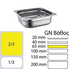 Δοχείο γαστρονομίας ανοξείδωτο SS201, 0.6mm, GN2/3 (35.4x32.5)-6.5cm 823-2