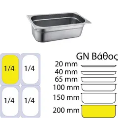 Δοχείο γαστρονομίας ανοξείδωτο SS201, 0.7mm, GN1/4 (26.5x16.2cm)-20cm 814-8