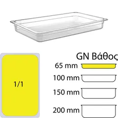 Δοχείο Τροφίμων PC, χωρίς καπάκι, GN1/1 (325 x 530mm) - ύψος 65mm PC-GN1/1-65MM