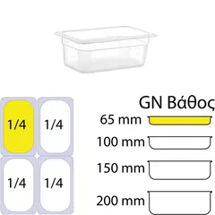 Δοχείο Τροφίμων PP, χωρίς καπάκι, GN1/4 (162 x 265mm) - ύψος 65mm PP-GN1/4-65MM