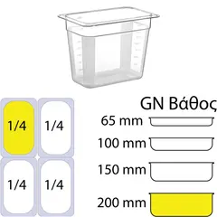 Δοχείο Τροφίμων PC, χωρίς καπάκι, GN1/4 (162 x 265mm) - ύψος 200mm PC-GN1/4-200MM