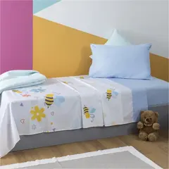 Σετ Παιδικά Σεντόνια 160x260cm & Μαξιλαροθήκη 50x70cm, 100% βαμβάκι, 200 κλωστές, Μέλισσα ZOU-BD-017