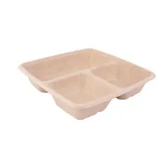 Δοχείο Τετράγωνο 900ml, 3 θέσεων (500+200+200ml), 23x23x4cm, από ζαχαροκάλαμο, Μίας Χρήσης, Μπεζ, Sabert (τιμή για 75 τεμάχια) PUL49348