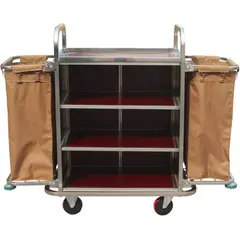 Τρόλεϊ καμαριέρας με 3 ράφια & 2 σάκους, 140x46x118cm INOX + ξύλο MDF 803-107