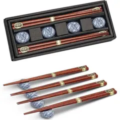 Πακέτο 4 ζευγάρια Chopsticks από φυσικό ξύλο με 4 βάσεις, σε κουτί δώρου, made in Japan NIS6006220