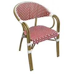 Z.E258,4 VEGERA Πολυθρόνα Dining Αλουμίνιο Φυσικό, Wicker Άσπρο - Κόκκινο, Στοιβαζόμενη 57x59x84cm