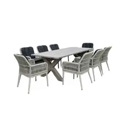 Z.E6842 ALLEY Set Τραπεζαρία Κήπου ALU & Rope Grey-Μαξιλ.Ανθρακί: Τραπέζι 220x94x72 + 8 Πολυθρόνες 62x64x85cm