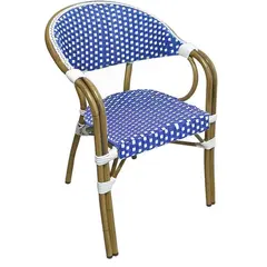 Z.E258,3 VEGERA Πολυθρόνα Dining Αλουμίνιο Φυσικό, Wicker Άσπρο - Μπλε, Στοιβαζόμενη 57x59x84cm