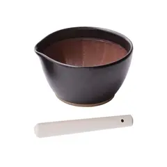 Γουδί SURIBACHI MOTOSHIGE υλικό : πηλός κεραμικό​, 12x11xΥ6.5cm, με γουδοχέρι SURIKOGI 18cm, μαύρο, made in Japan NISMJ017B-MJ028