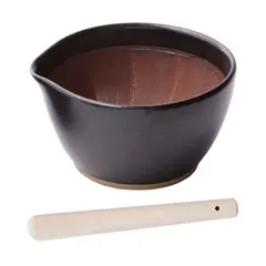 Γουδί SURIBACHI MOTOSHIGE υλικό : πηλός κεραμικό​, 15.5x14.5xΥ8.5cm, με γουδοχέρι SURIKOGI 24cm, μαύρο, made in Japan NISMJ018B-MJ029