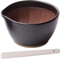 Γουδί SURIBACHI MOTOSHIGE,πηλός κεραμικό 18.5x18xΥ10cm, με γουδοχέρι SURIKOGI 30cm, μαύρο, made in Japan NISMJ019B-MJ030