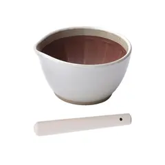 Γουδί SURIBACHI MOTOSHIGE uλικό : πηλός κεραμικό​ 12x11xΥ6.5cm, με γουδοχέρι SURIKOGI 18cm, λευκό, made in Japan NISMJ017W-MJ028