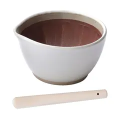 Γουδί SURIBACHI MOTOSHIGE υλικό : πηλός κεραμικό​, 15.5x14.5xΥ8.5cm, με γουδοχέρι SURIKOGI 24cm, λευκό, made in Japan NISMJ018W-MJ029