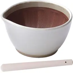 Γουδί SURIBACHI MOTOSHIGE υλικό : πηλός κεραμικό​, 18.5x18xΥ10cm, με γουδοχέρι SURIKOGI 30cm, λευκό, made in Japan NISMJ019W-MJ030