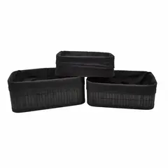 ΚΑΛΑΘΑΚΙΑ ΜΠΑΜΠΟΥ ΣΕΤ 3 ΤΜΧ ΣΕ ΜΑΥΡΟ ΧΡΩΜΑ ΜΕ ΥΦΑΣΜΑ 30x20x12εκ., 28x18x10εκ. και 25x15x8εκ. ANKOR 819317