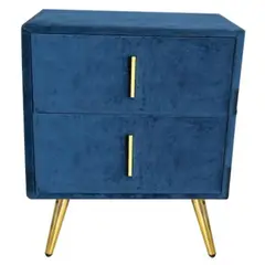 Z.E8803,Κ32 PASSION Κομοδίνο με 2 Συρτάρια, Ύφασμα Velure Απόχρωση Μπλε 51x40x65cm