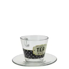 Γυάλινη κούπα 280cc, με πιατάκι, RETRO, Cerve Φ9,3x8,4cm (τιμή για 4 τεμάχια) M65260