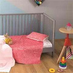 Σετ Σεντόνια Κούνιας, 120x160cm & Μαξιλαροθήκη 30x40cm, 100% βαμβάκι, 200 κλωστές, Μπάμπουρας, Ροζ ZOU-BD-002 (Το σετ περιλαμβάνει 1 κατωσέντονο,1 πανωσέντονο και 1 μαξιλαροθήκη)