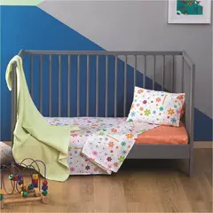 Σετ Σεντόνια Κούνιας, 120x160cm & Μαξιλαροθήκη 30x40cm, 100% βαμβάκι, 200 κλωστές, Λουλούδι ZOU-BD-005  (το σετ περιλαμβάνει 1 κατωσέντονο,1 πανωσέντονο  και 1 μαξιλαροθήκη)