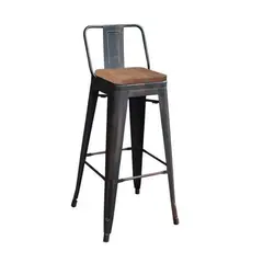 Z.E5208,10 RELIX Wood D.Oak σκαμπώ BAR Με Πλάτη Μεταλλικό Antique Black  44x44x75/100cm