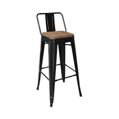 Z.E5208,1 RELIX Wood D.Oak σκαμπώ BAR Με Πλάτη Μεταλλικό Μαύρο 44x44x75/100cm
