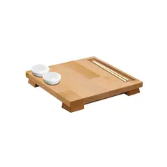 Δίσκος Sushi, 30x30x4cm, οξιάς, με θέση chopsticks & 2 μπωλάκια dip, Bisetti 26704