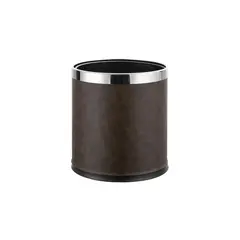Καλάθι δωματίου διπλών τοιχωμάτων, φ22.5xΥ26.5cm, INOX & συνθ. δέρμα, καφέ RD01