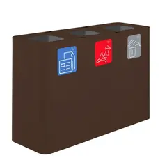 ​Κάδος Γαλβανιζέ ανακύκλωσης, τριπλός 3x100L, 115x38xΥ80cm, Καφέ, με 5 ετικέτες, Stil-Casa Italy PU300F-C