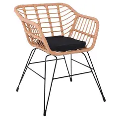 Z.E2441,1 SALSA-D Πολυθρόνα Τραπεζαρίας Κήπου, Μέταλλο Βαφή Μαύρο, Wicker Φυσικό, Μαξιλάρι Μαύρο 59x56x77cm